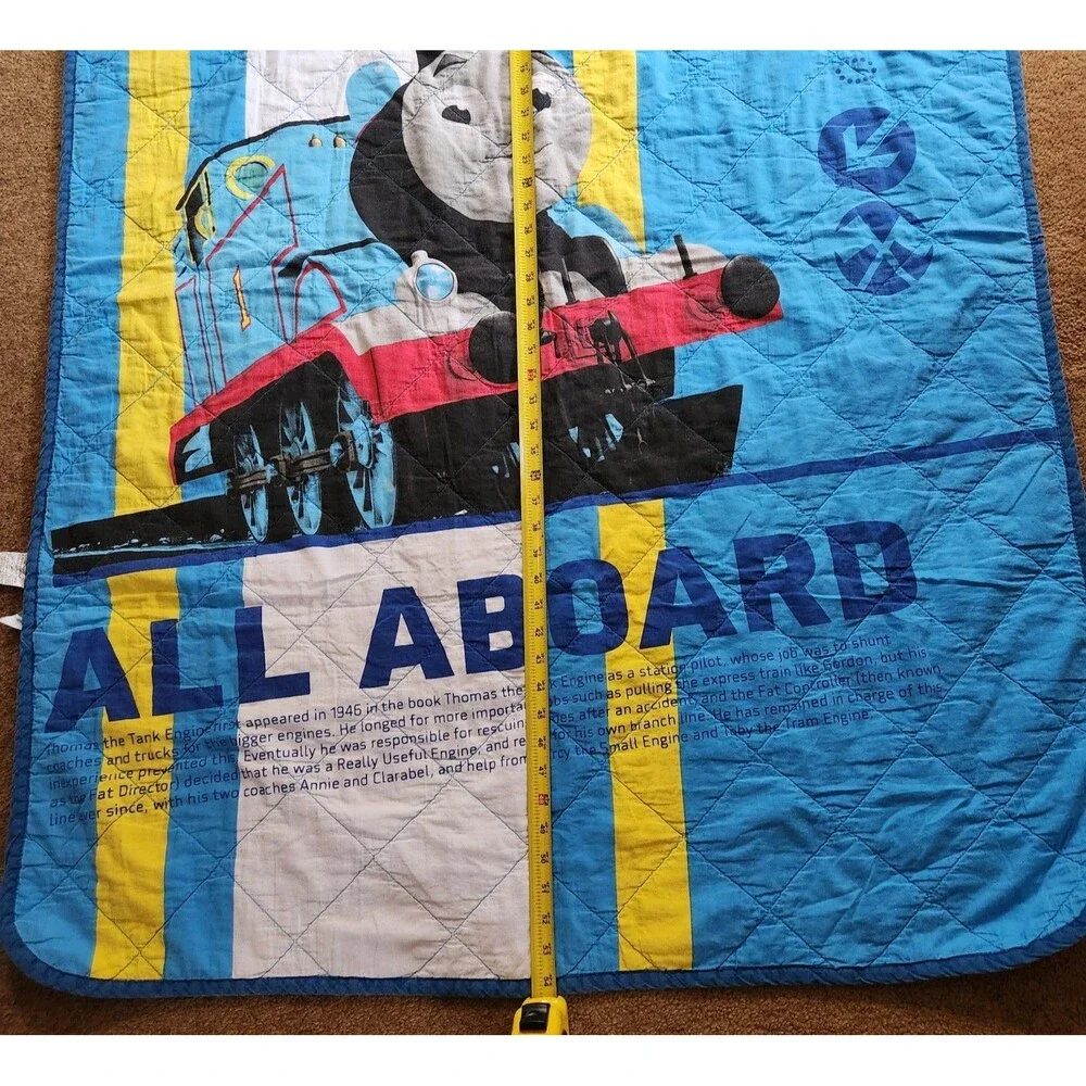 Thomas the Train Crib quilt toddler Bedspread  54”x39” reversible to Stripes